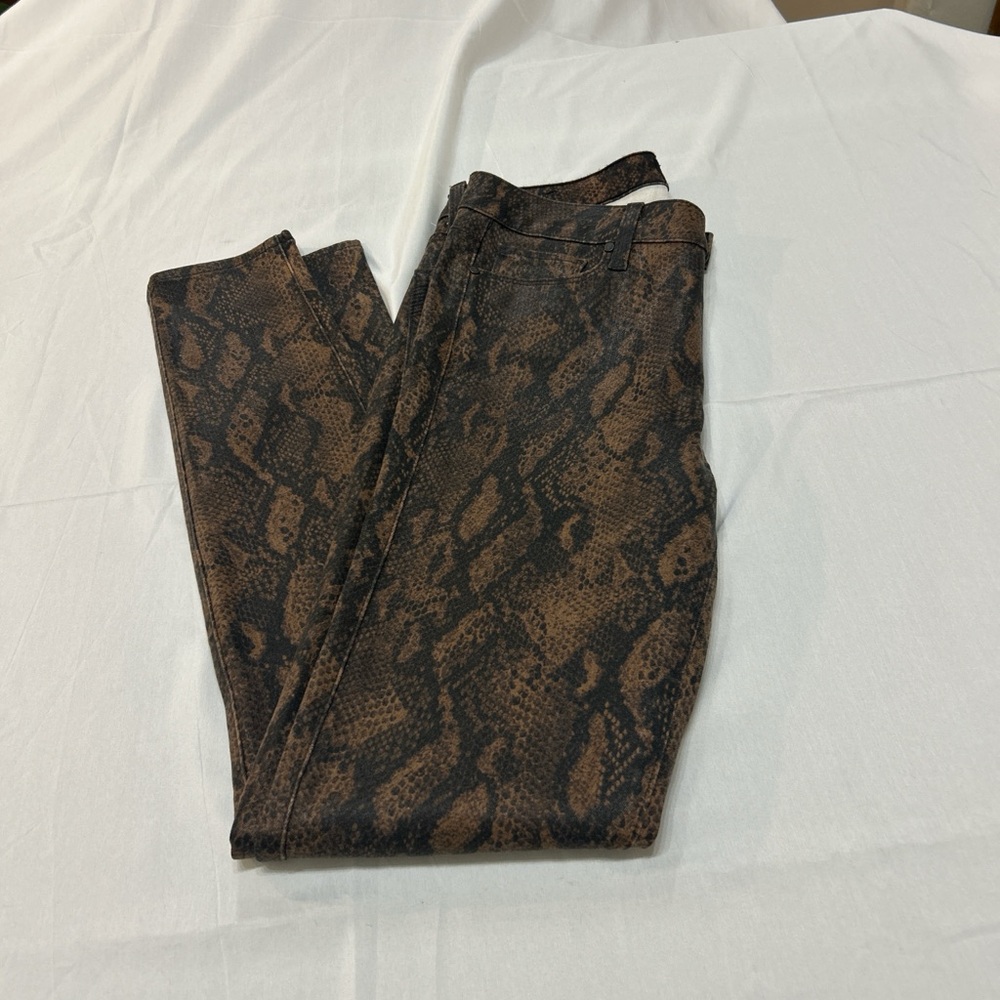 PAIGE Hoxton Coated Brown Snake Print Trousers